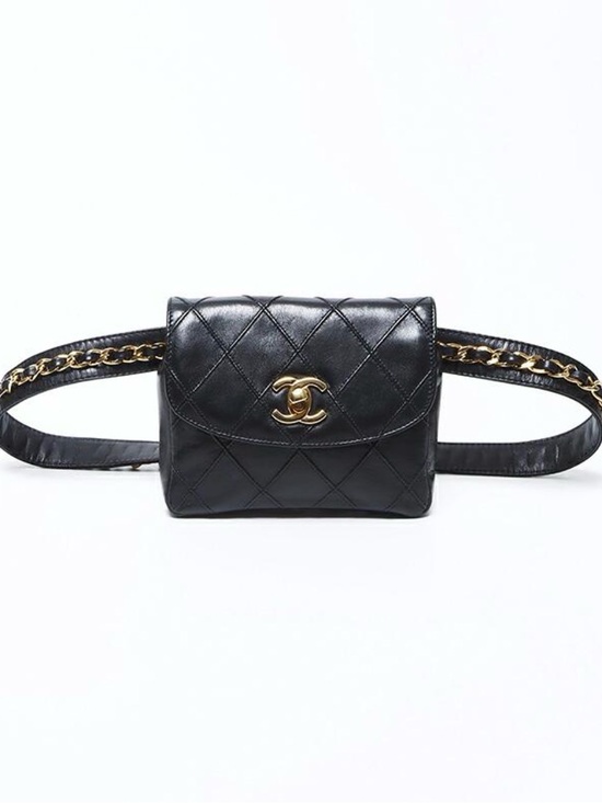CHANEL Handbags - CHANEL Black Quilted Leather Belt Bag with Gold Chain Strap